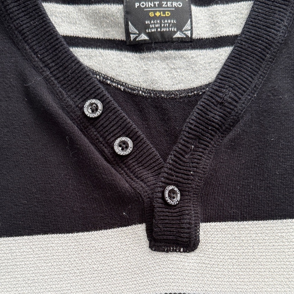 Point Zero Black and Gray V-Neck Sweater - Picture 3 of 7
